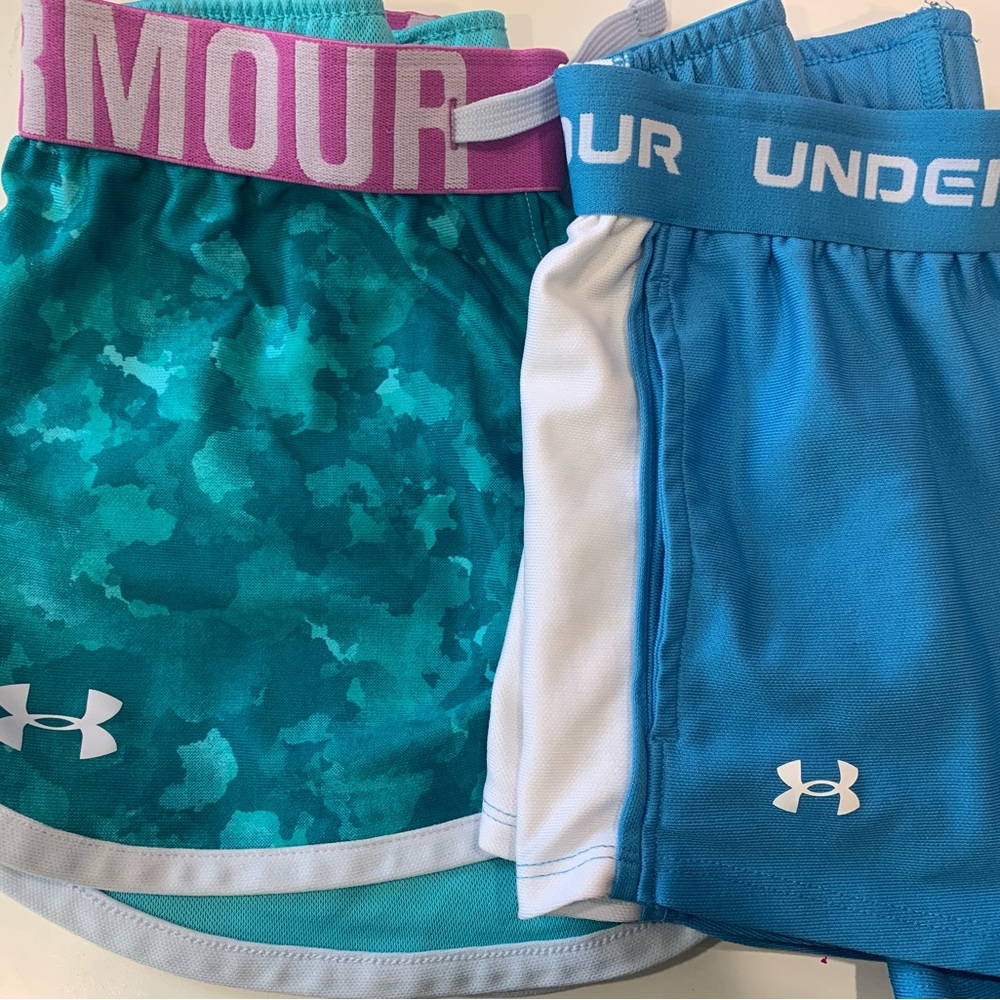 Girls Under Armour Kids' Blue and Teal Shorts YM medium athletic athleisure